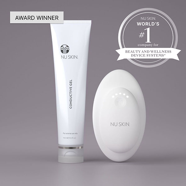 An image of the award winning Nu Skin RenuSpa iO device and Conductive gel from  the world's #1 company for beauty and wellness device systems