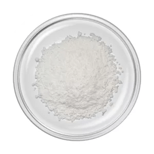 Salicylic acid powder on a small dish.